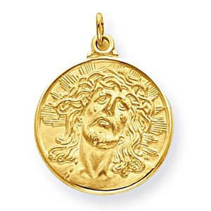 14K Yellow Gold  Ecce  Homo  Christ Head Thick Round Charm