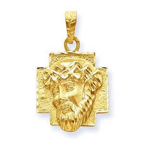 14K Gold Christ Head Diamond Cut Round