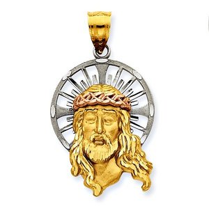 14K Tri Color Jesus Head with Diamond Cut Halo