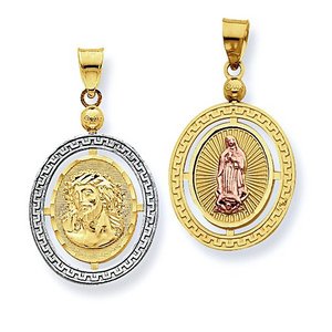 14K Tri Color Ecce Homo   Our Lady Guadalupe Oval w  Greek Key Border