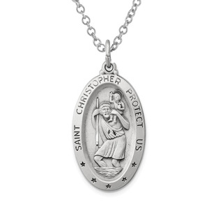 Sterling Silver Saint Christopher Oval Religious Medal