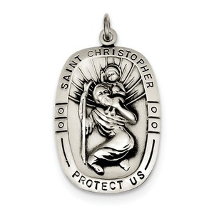 Sterling Silver Rectangular Saint Christopher Medal