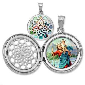 Saint Christopher Ornate Cut out Round Locket