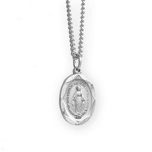 Pewter Oval Miraculous Medal with 20  Chain