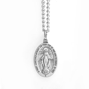 Pewter Oval Miraculous Medal with 18  Chain