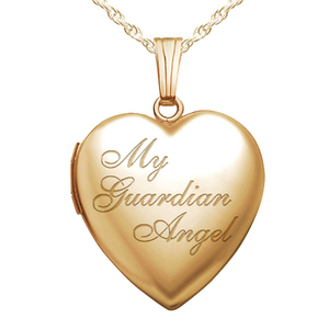 Yellow Gold My Guardian Angel Heart Photo Locket