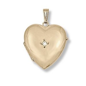 Solid 14k Yellow Gold Heart Photo Locket with Diamond