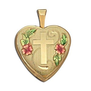 14k Gold Filled Small Cross Heart Photo Locket