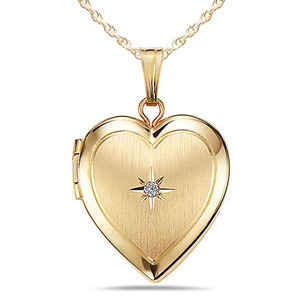 Yellow Gold Heart Photo Locket with Genuine Diamond