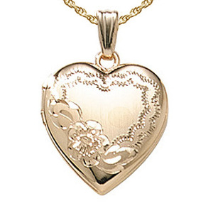 14k Gold Filled Heart Floral Design Photo Locket