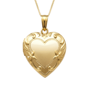 14k Yellow Gold  Floral Heart Photo Locket
