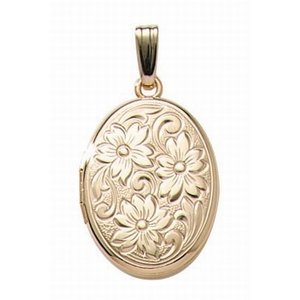 14k Gold Filled Floral Oval Photo Locket