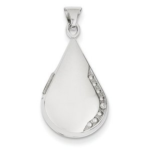 14k White Gold Teardrop Photo Locket with Diamond