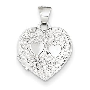 14k White Gold Double Heart Photo Locket