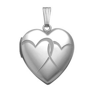 14K White Gold  Interlocking  Heart Photo Locket