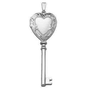 14k White Gold Key Heart Photo Locket