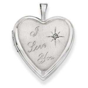 14k White Gold I Love You Heart Photo Locket with Diamond