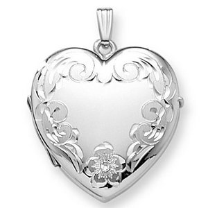 14K White Gold Floral Heart Four Photo Locket