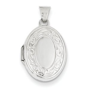 14k White Gold Floral Oval Photo Locket