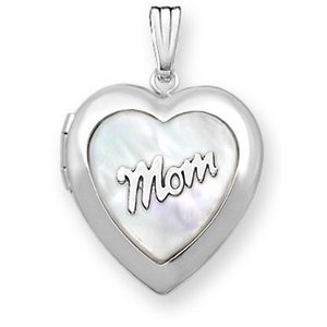 14k White Gold Mother Of Pearl Heart Photo Locket