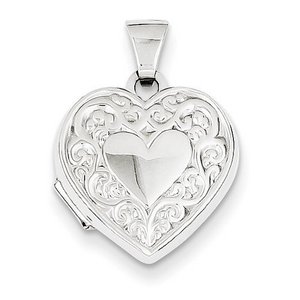 14k White Gold Floral Heart Photo Locket