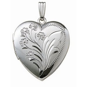 14k White Gold Floral Heart Photo Locket