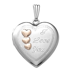 14k White Gold I Love You Two Tone Heart Photo Locket