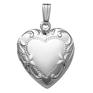 14k White Gold Floral Heart Photo Locket