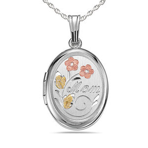 Sterling Silver Mom Oval Photo Locket