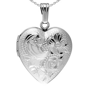 Sterling Silver Floral Heart Photo Locket