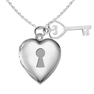 Sterling Silver Key Charm Heart Photo Locket