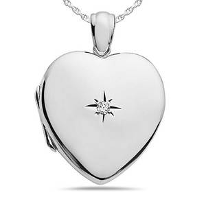 Sterling Silver Diamond Heavy Weight Heart Photo Locket