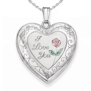 Sterling Silver I Love You with Enamel Flower Heart Photo Locket