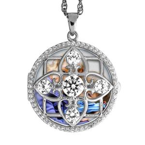 Sterling Silver Round Photo Locket with Cubic Zirconias