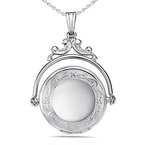 Sterling Silver Swivel   Spinner Round Photo Locket