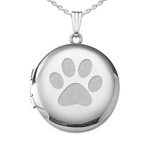 Sterling Silver  Dog Paw Print  Round Photo Locket