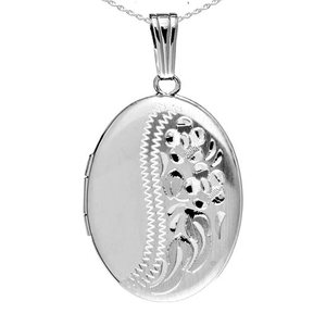 Sterling Silver Hand Engraved Oval Photo Locket