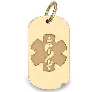 14k Yellow Gold Medical ID Dog Tag Charm or Pendant