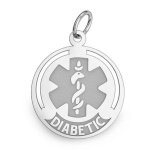 14k White Gold Diabetic Round Charm or Pendant