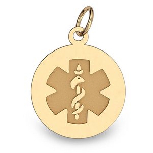 14k Yellow Gold Medical ID Round Charm or Pendant