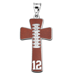 Football Stitch Enameled Cross Pendant w  Number