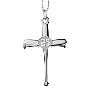 Baseball Bat Cross Pendant with Number