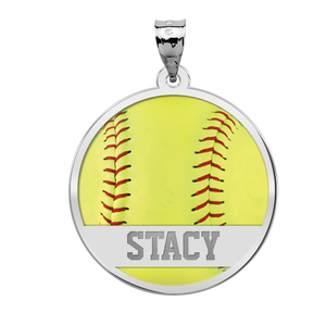 Color Enameled  Yellow Softball Pendant with Name