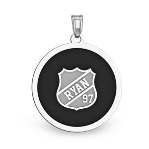 Color Enameled  Hockey Pendant with Name   Number