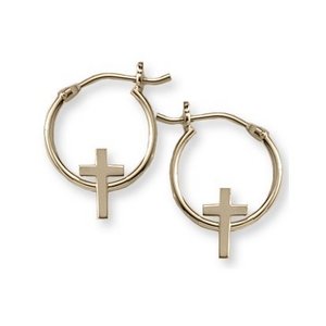 14K  Yellow Gold Children s Hoops with Cross Earrings