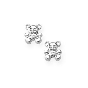 14K  White Gold Children s  Teddy Bear  Safety Back Earrings