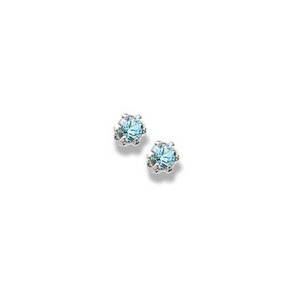 14K  White Gold Child s Genuine Blue Zircon Birthstone Stud Earrings