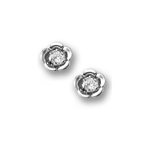 Sterling Silver Children s  Flower  Cubic Zirconia Post Earrings