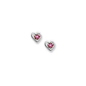 14K  White Gold Child s Genuine Tourmaline Heart Birthstone Earrings