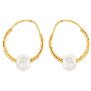 14K Yellow Gold Children s Hoop Earring W Pearl